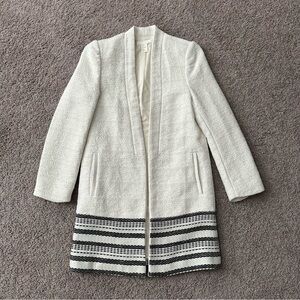 H&M Coat Womens Size 2 Ivory Open Front Textured Woven